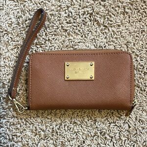 Michael Kors Tan Wristlet with Gold Accents